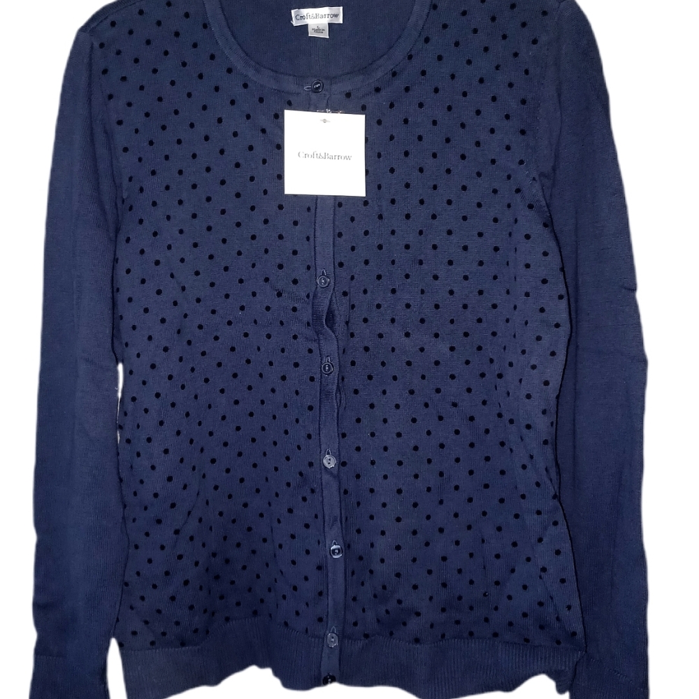 Croft & Barrow Navy Polka Dot Cardigan